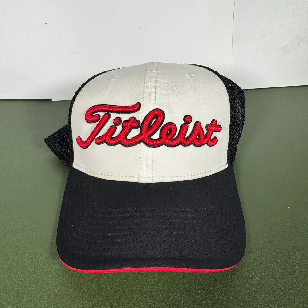 Titleist Trucker Hat Red Black White Mesh Strapback Golf Golfing Outdoor